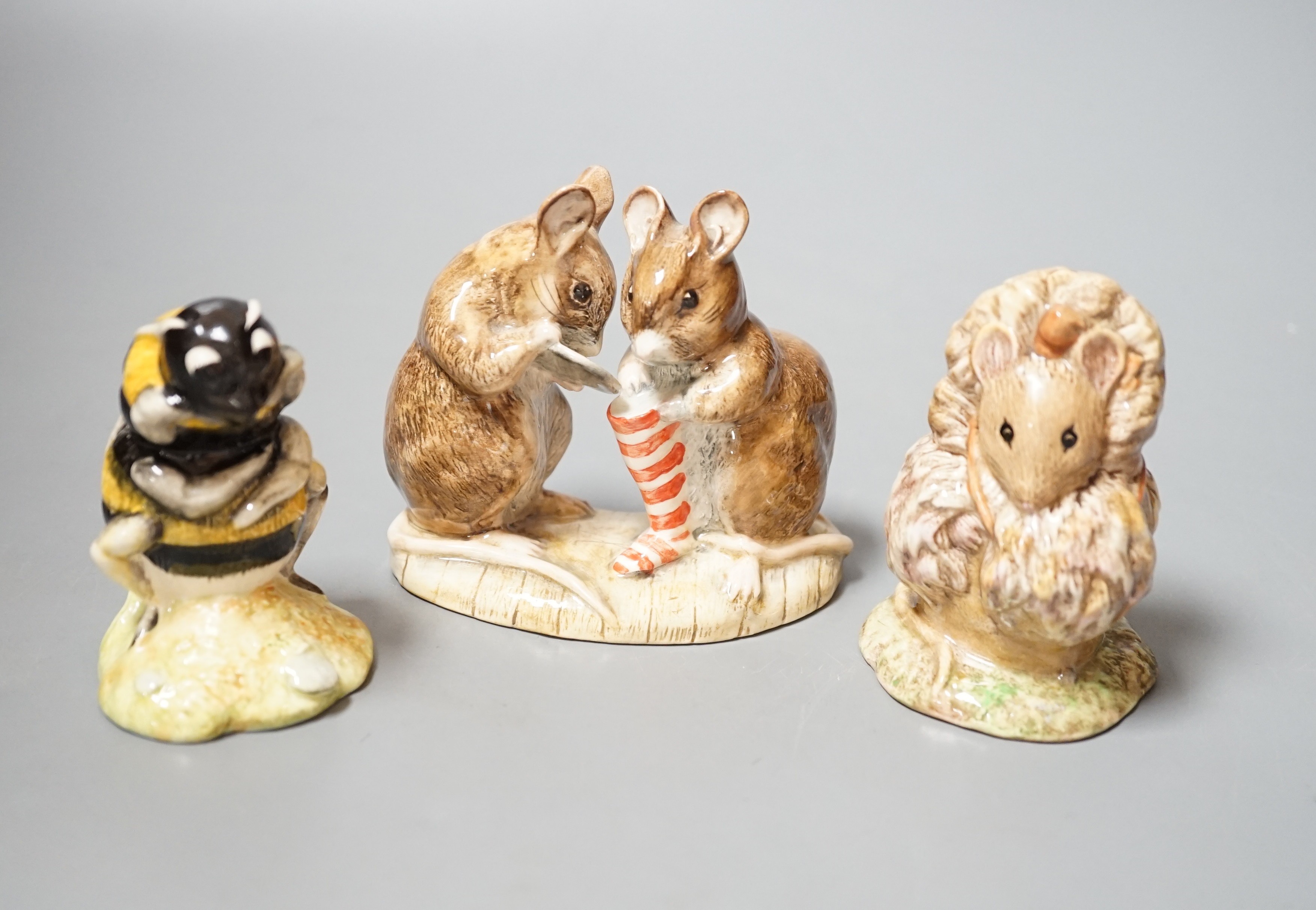 Three Beatrix potter figures, Babbitty Bumble, Thomasina Tittlemouse and The Christmas Stocking